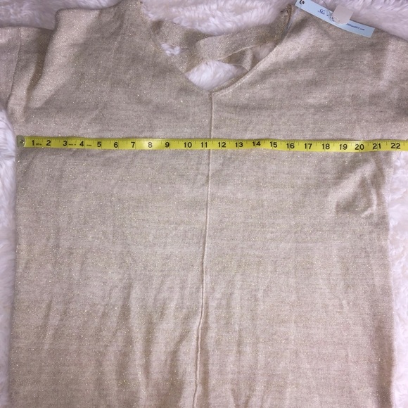 Gold Glitter Crossback Oversized Sweater Small Sparkle Shiny Party Holiday - Picture 7 of 8